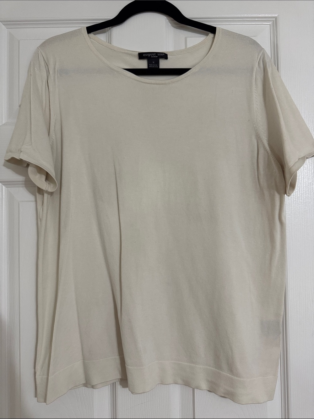 august silk Cream Short-Sleeve Crewneck Top